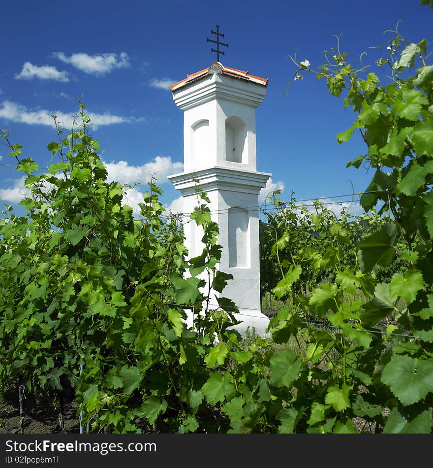 Village chapel with vineyard near Perna, Czech Republic