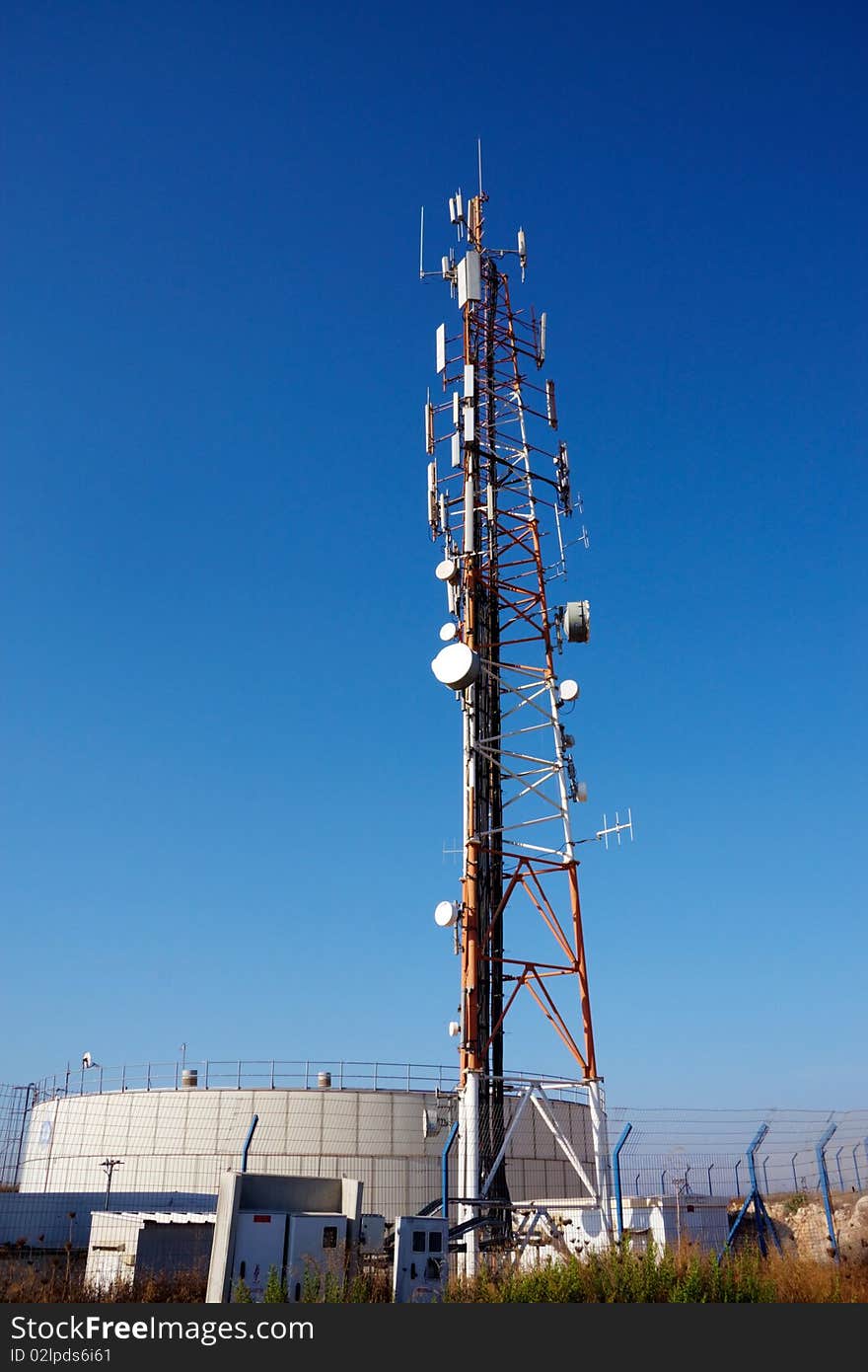 Communication device tower  with receiving dishes on it