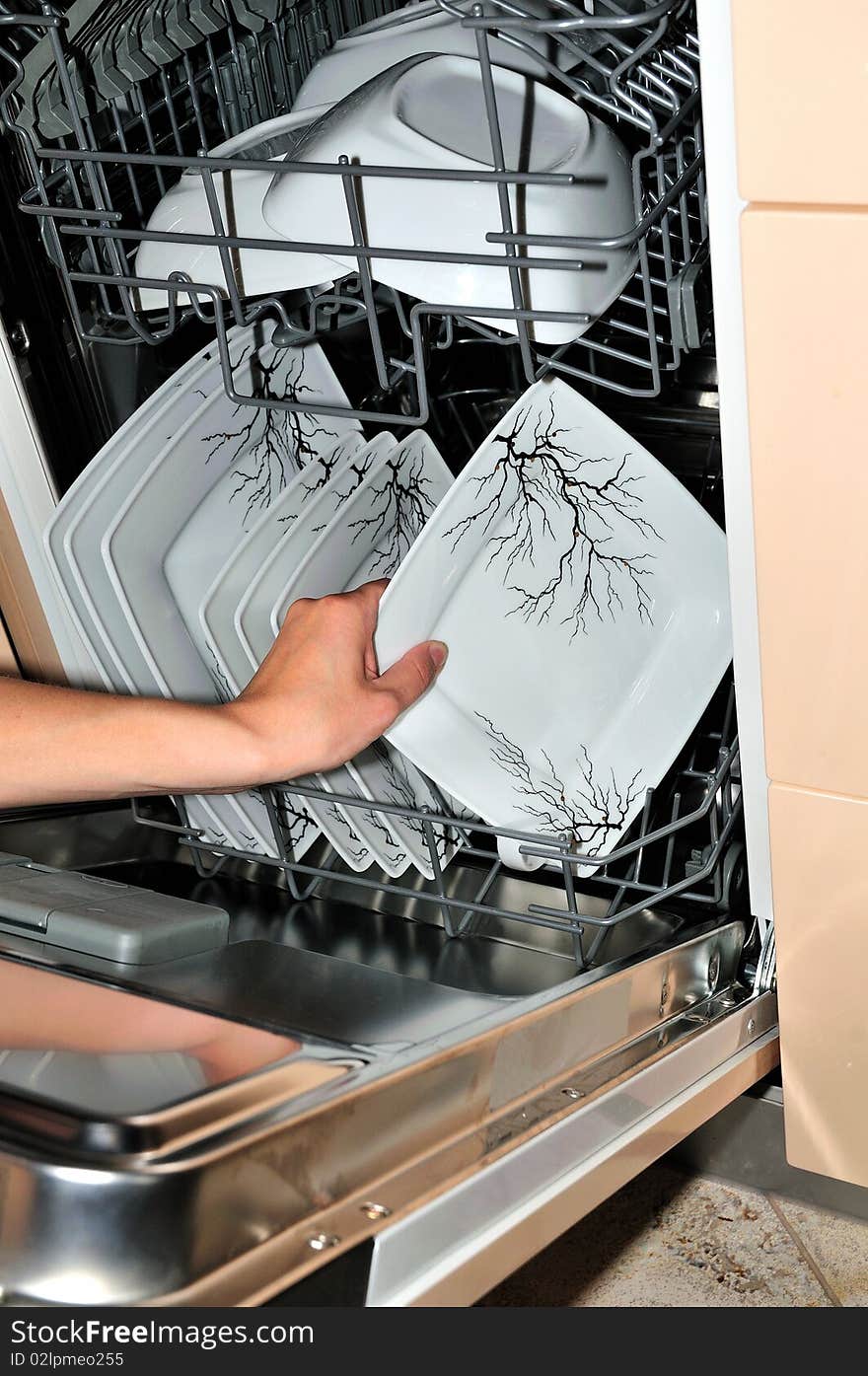 Taking Plate From A Dishwasher