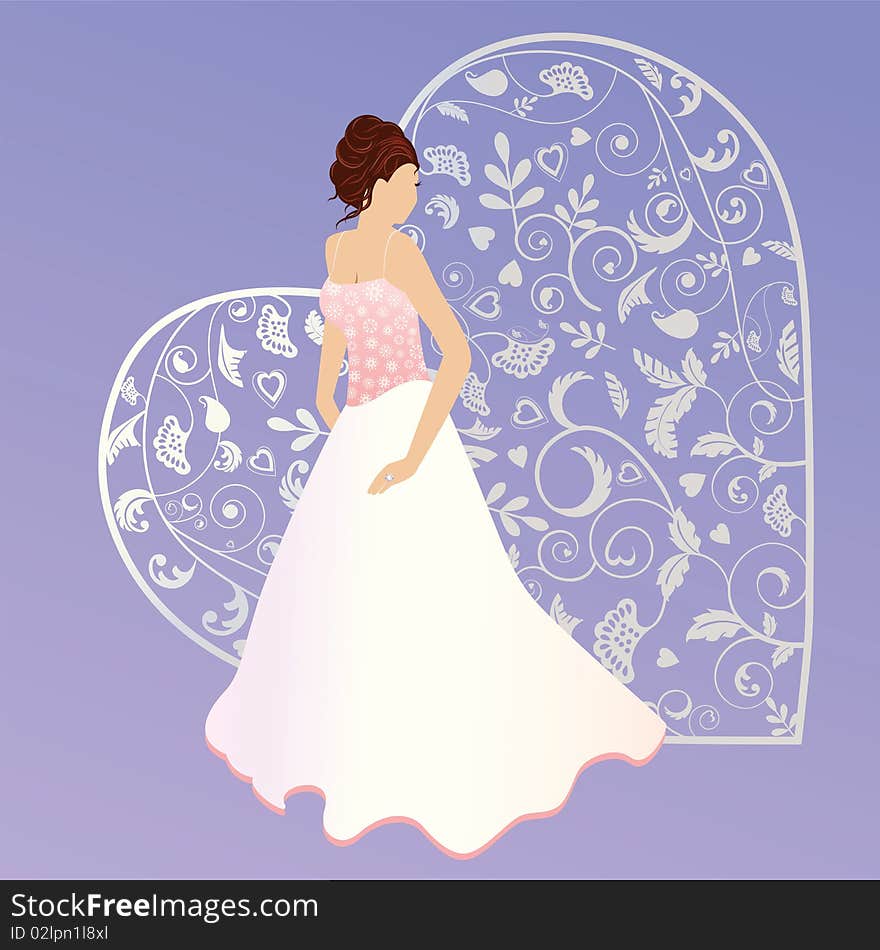 Beautiiful bride  with  diamond ring  full gown - funky graphic behind. Beautiiful bride  with  diamond ring  full gown - funky graphic behind