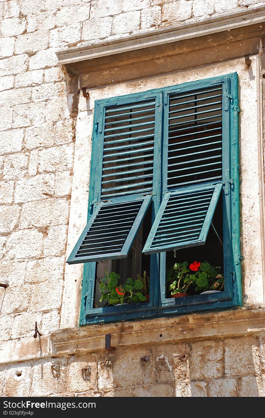 Window with red flowers