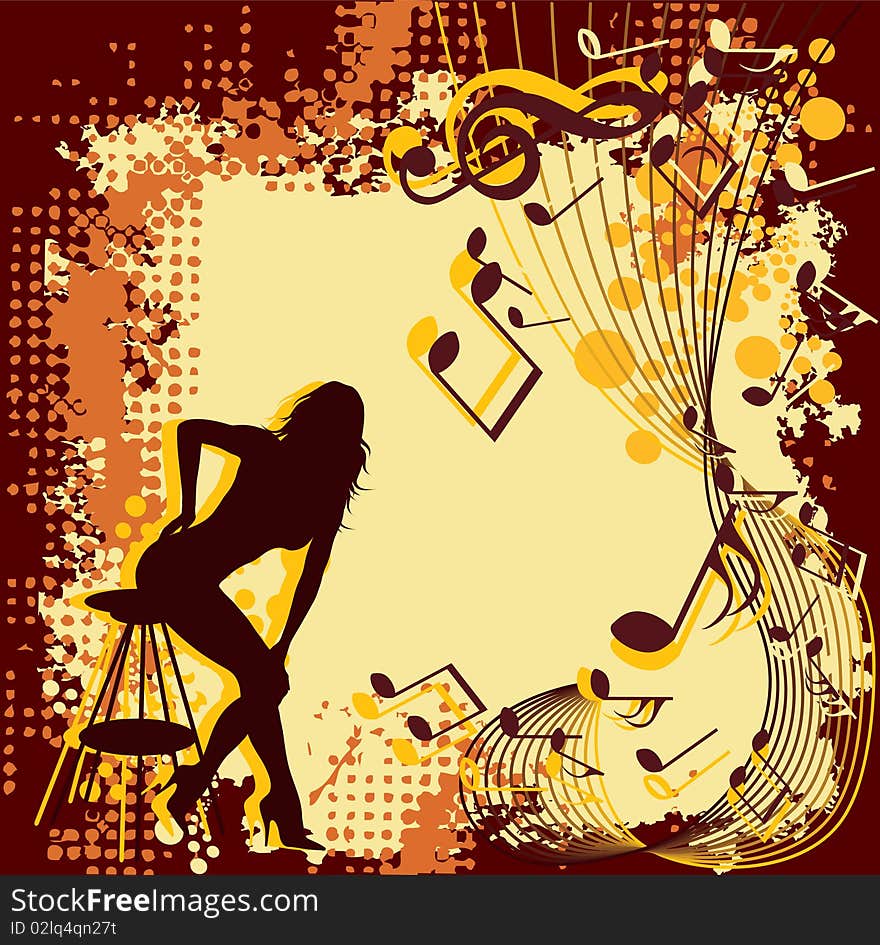 Silhouette girl. Music background vector.