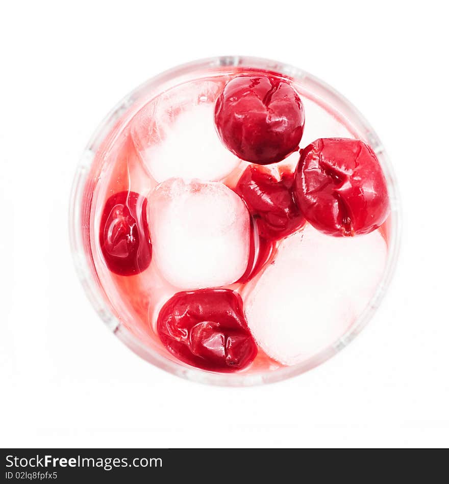 A defrost cherry in a glass with ice