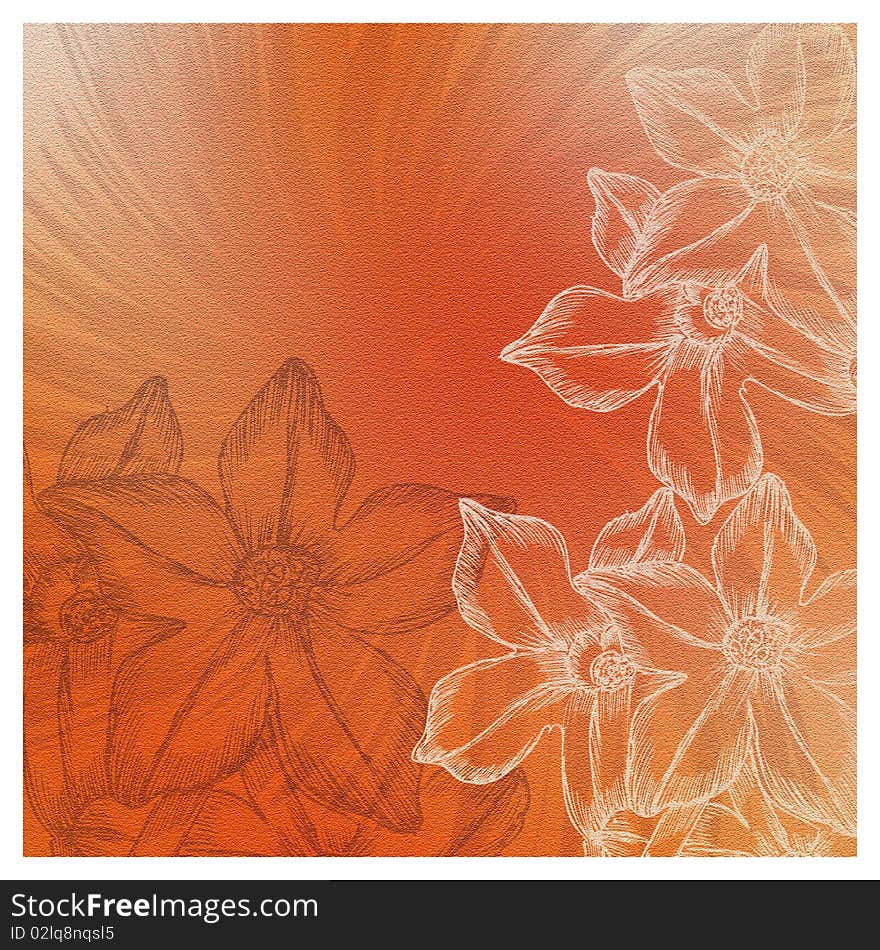 A beautiful invitation card with flowers and abstract background in orange and white