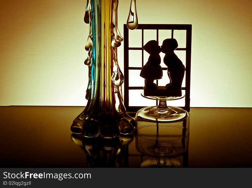 Beautiful and lovely glass glass crafts couples kissing. Beautiful and lovely glass glass crafts couples kissing