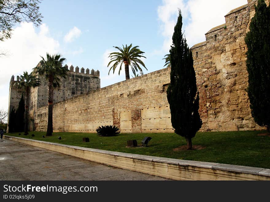 The Alcazar medieval fortress walls in Jerez