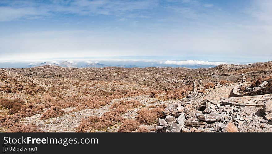 Beautiful panoramic landscape of Psiloritis Mountains in Crete, Greece