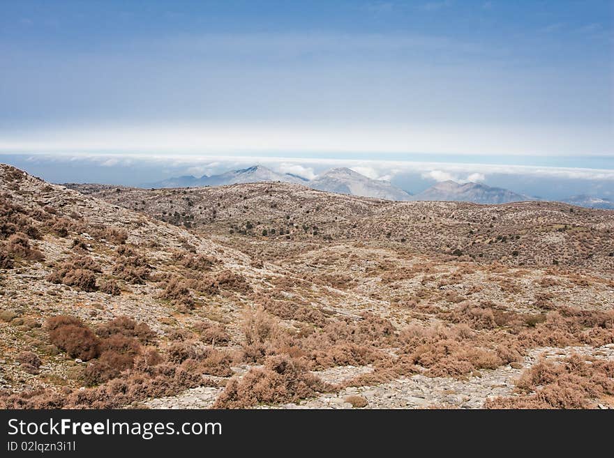 Beautiful panoramic landscape of Psiloritis Mountains in Crete, Greece