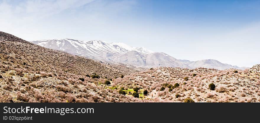 Beautiful panoramic landscape of Psiloritis Mountains in Crete, Greece