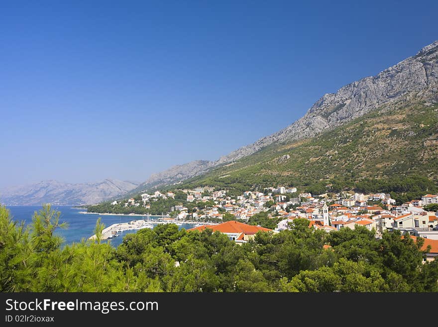 Landscape with town Baska, Croatia