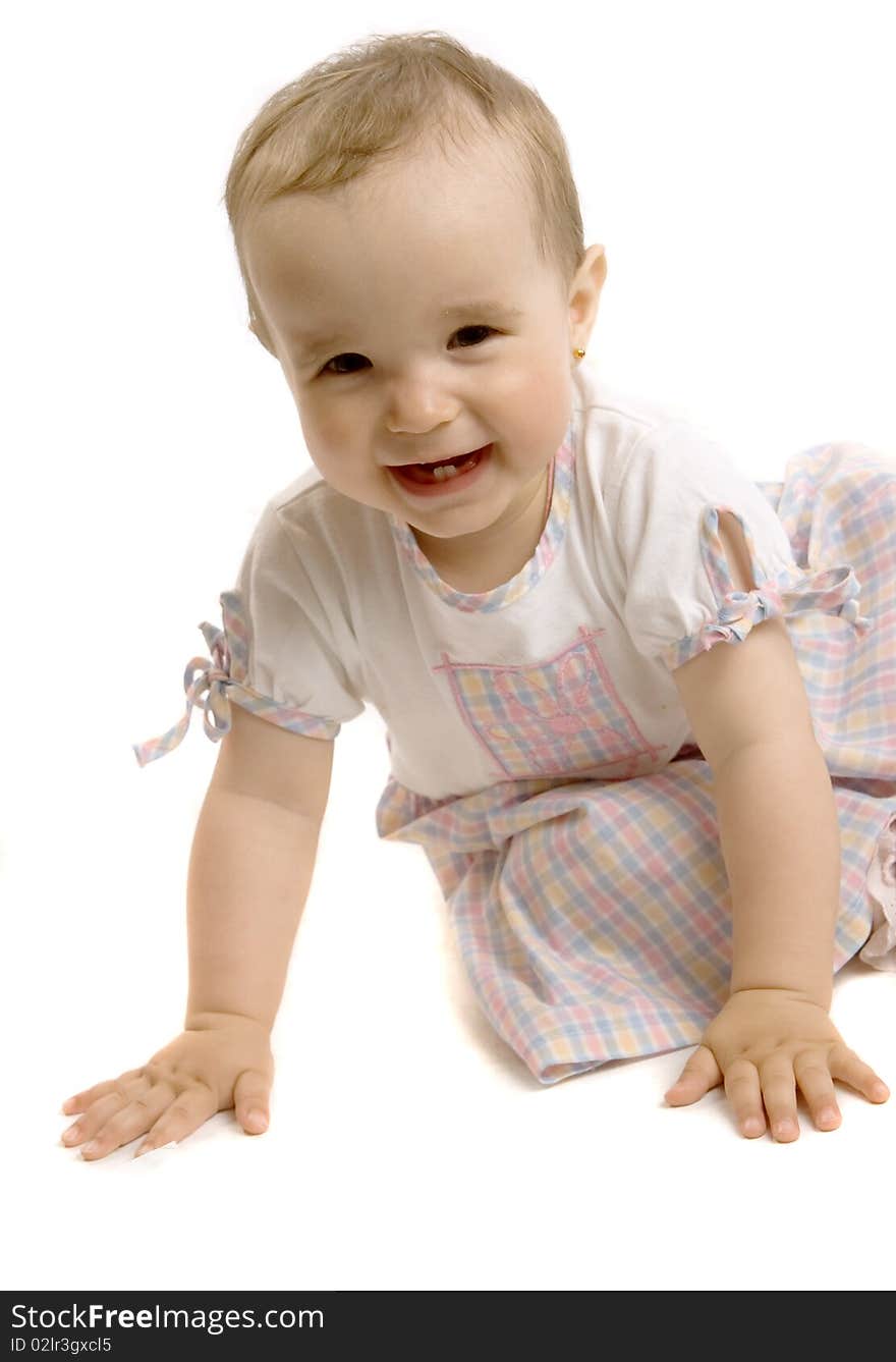 Portrait of baby girl over a white background