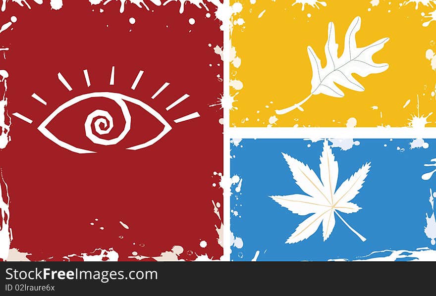 Eyes red background, yellow and blue background leaves. Eyes red background, yellow and blue background leaves