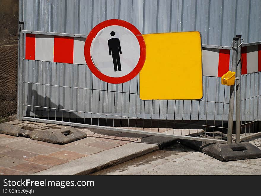 Street traffic barrier for temporary construction works. Street traffic barrier for temporary construction works