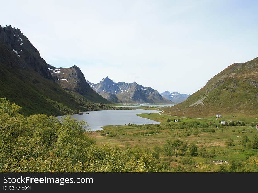 The biggest fjord of  Flakstad, an island of Lofoten's achipelago  norwegian arctic circle. The biggest fjord of  Flakstad, an island of Lofoten's achipelago  norwegian arctic circle