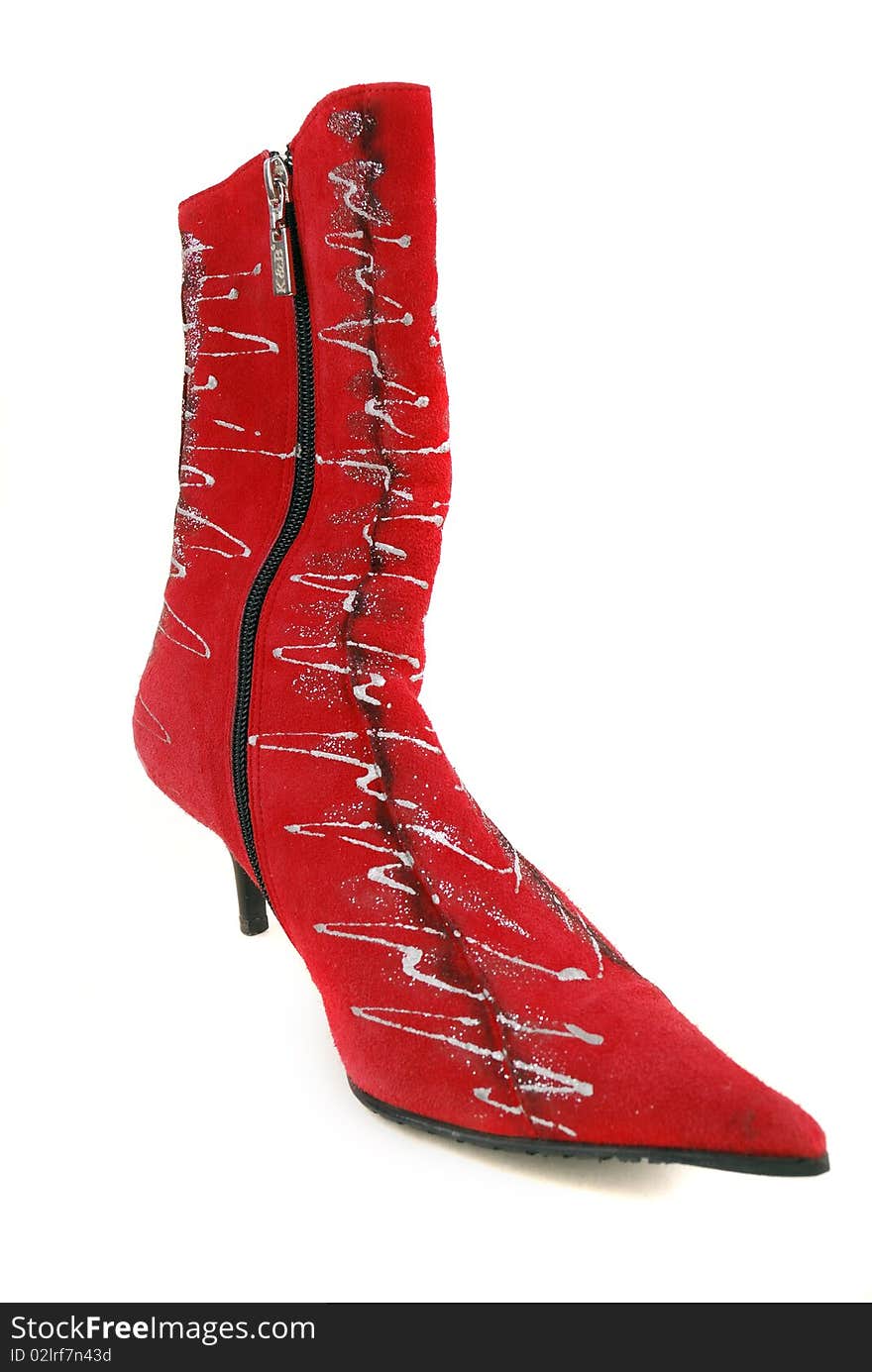 Red boots for women on a white background