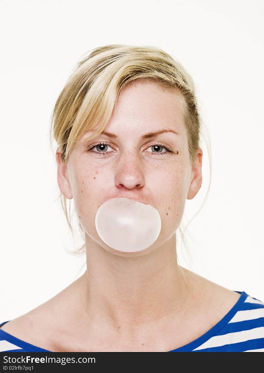 Girl with Bubble Gum isolated on white background