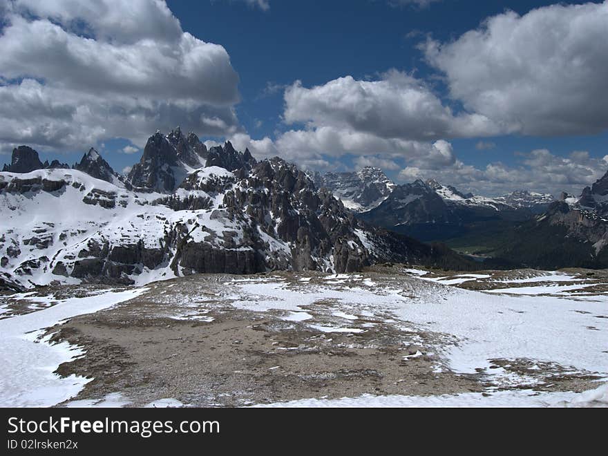 Dolomites, Snow And Clouds In Northern Italy