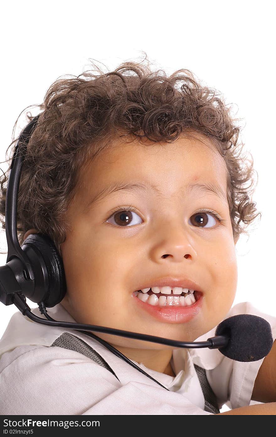 Shot of an adorable toddler with headset