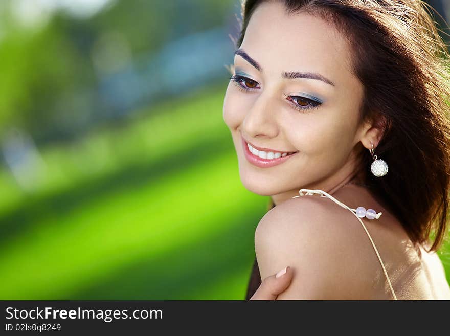 Portrait of the young attractive girl close up. Portrait of the young attractive girl close up