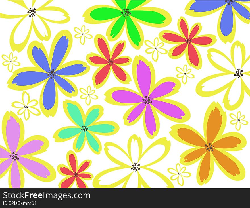 Colorful flowers of various sizes on a white background. Colorful flowers of various sizes on a white background