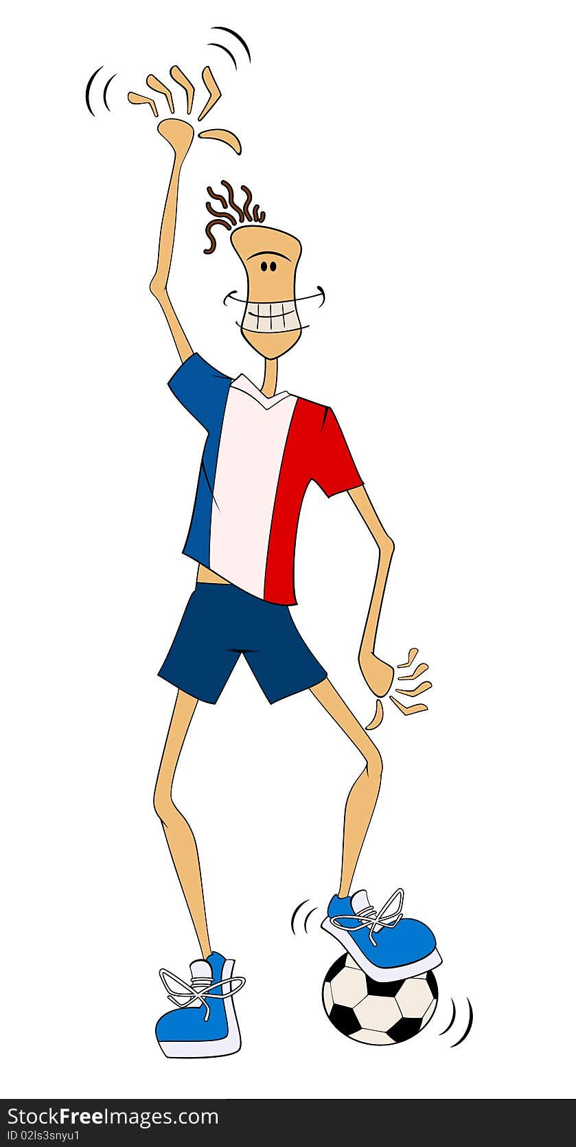 Cartoon athletic man with football against white background