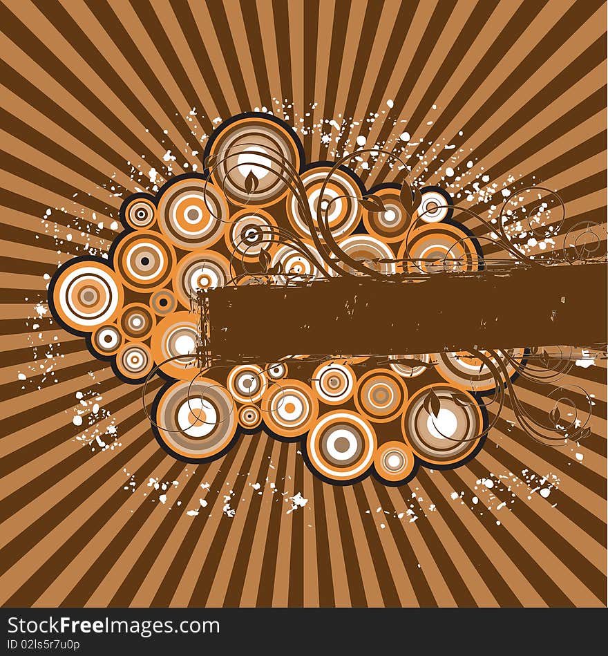 Brown vector background of rays and circles. Brown vector background of rays and circles