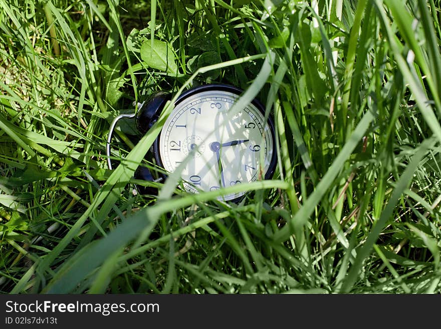 Alarm clock on the grass