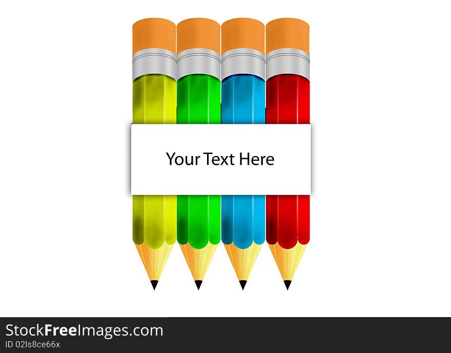 Colored Pencils wrapped around with a white paper where text can be added.