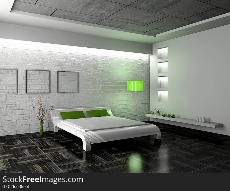 Modern interior of a bedroom room 3D