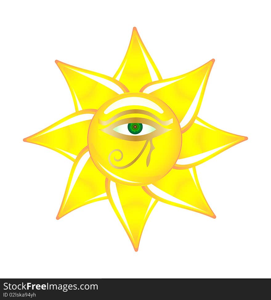 Vector sun is made in glass style with Egyptian eye. Vector sun is made in glass style with Egyptian eye