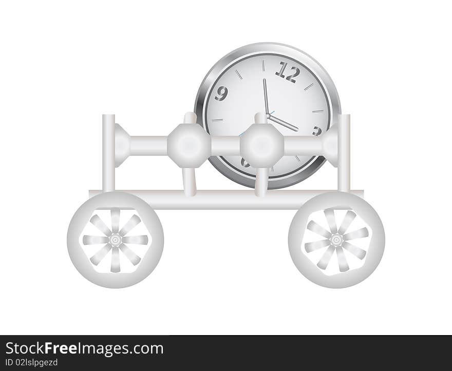 Stylized wagon with silver clock with the arrow. Stylized wagon with silver clock with the arrow