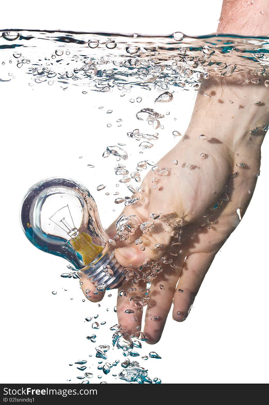 Hand and bulb in water