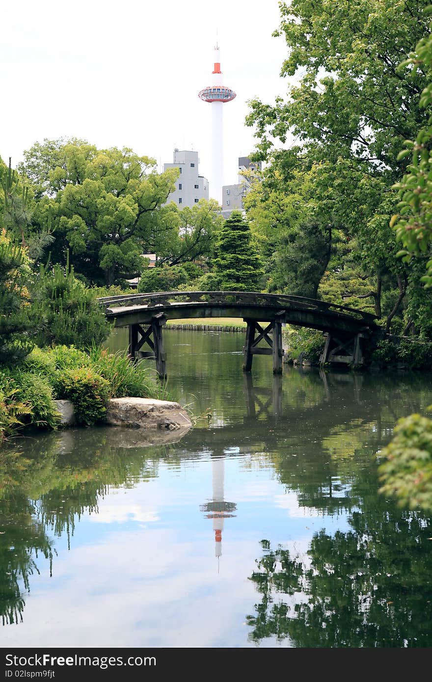 Modern tower reflected in the water