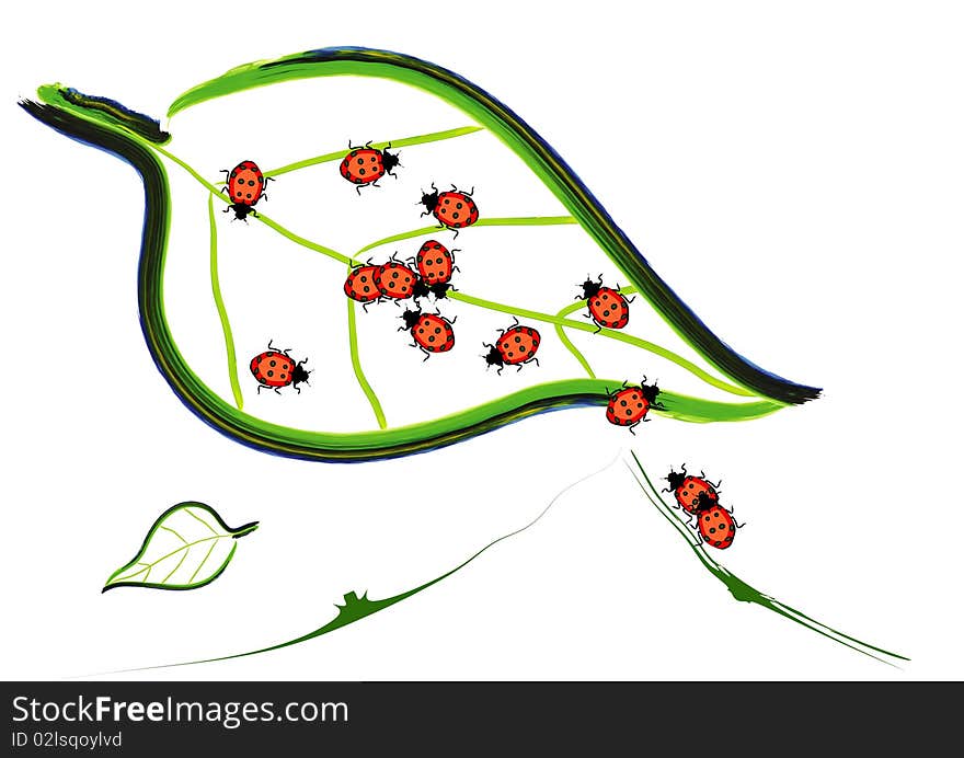 Abstract beetle on leaf, vector image