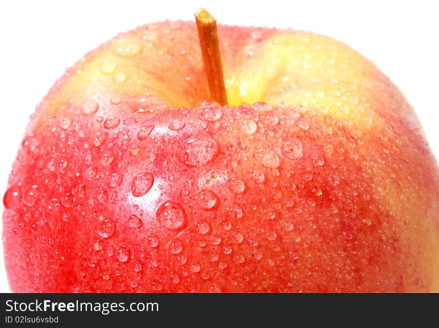 Apple with clear water drops. Apple with clear water drops