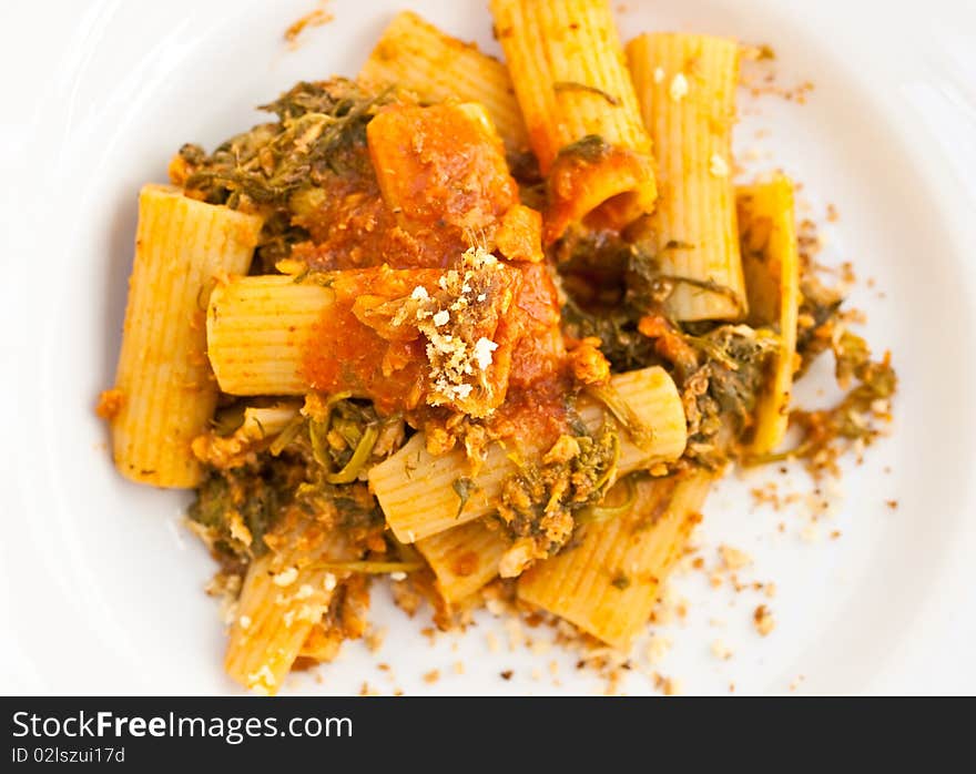 Maccheroni, the italian pasta with soap fish. Maccheroni, the italian pasta with soap fish