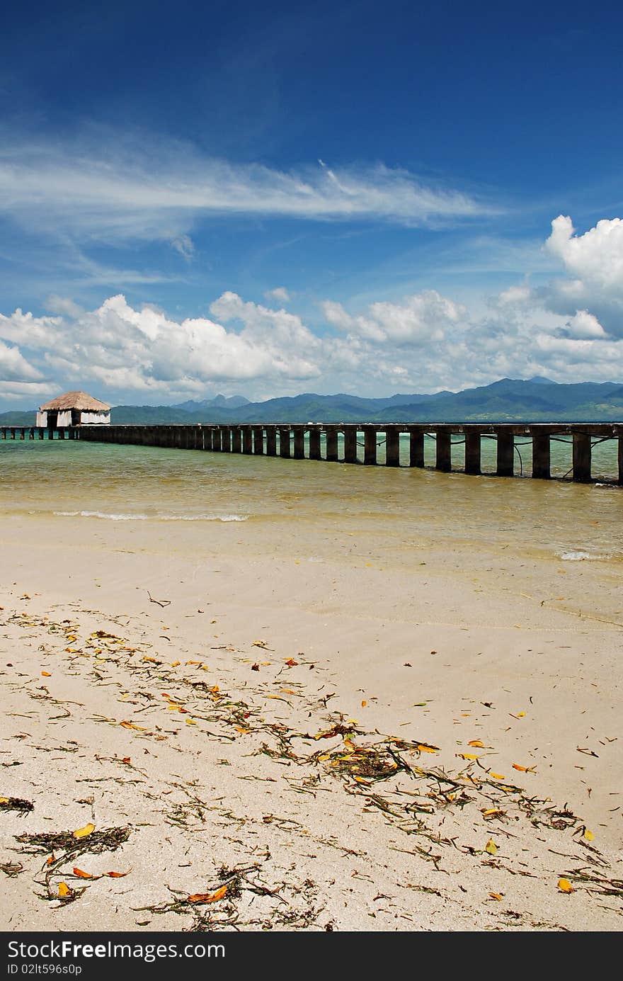 Tropical Beach Dock on a White Beach