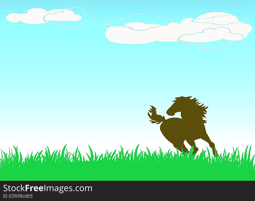 Landscape horse running in the meadow. Landscape horse running in the meadow