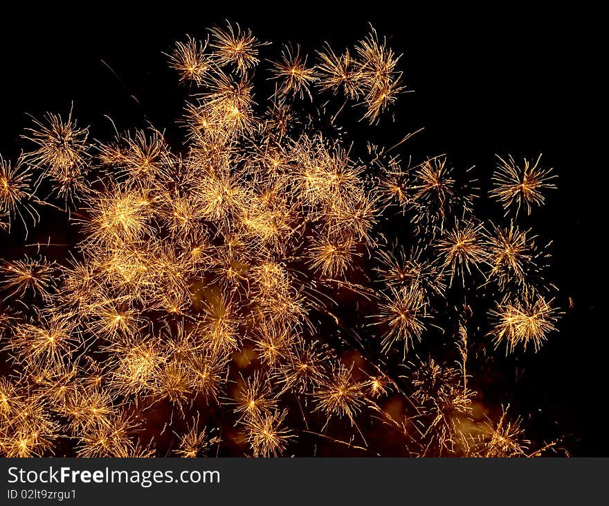 Fireworks (salute) on black sky background. Fireworks (salute) on black sky background.