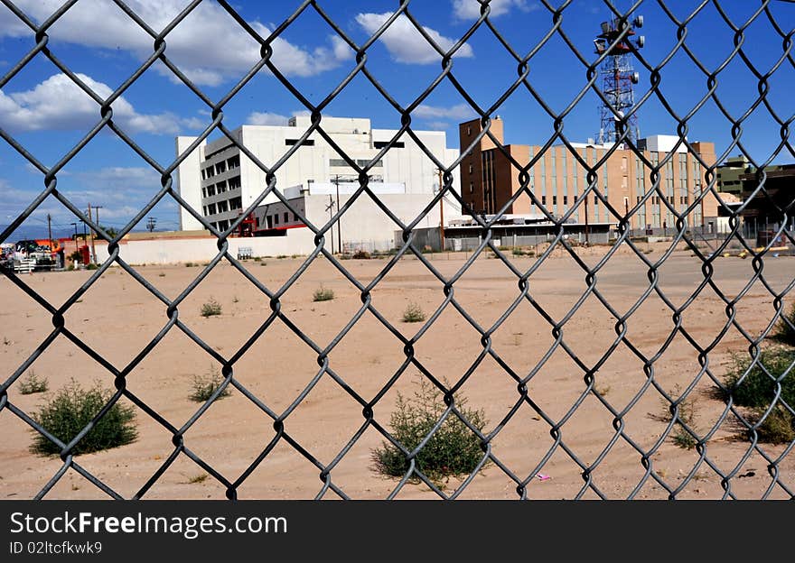 Building behind fences and surroundings, can be used as prison, strictly guarded factory or industrial secret illustration. Building behind fences and surroundings, can be used as prison, strictly guarded factory or industrial secret illustration