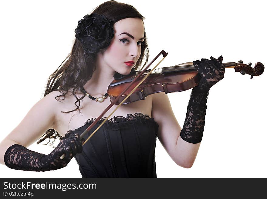 Beautiful young lady play violin