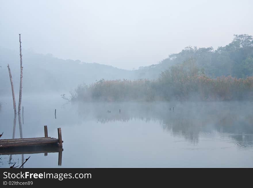 Cloud on lake in national park on morning image. Cloud on lake in national park on morning image