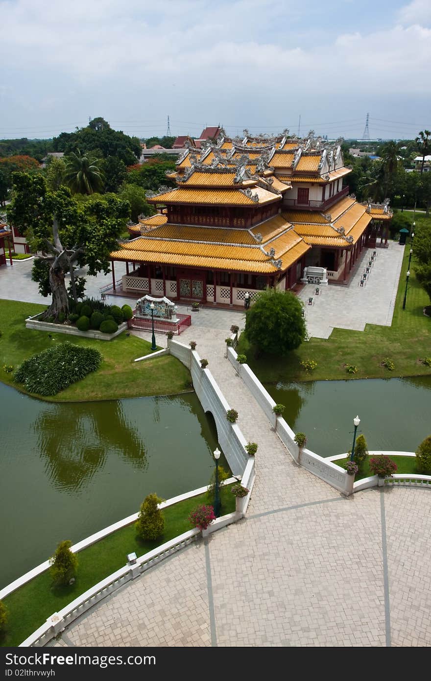 Bird eye view of Phra Thinang Wehart Chamrun, Bang Pa-in Palace