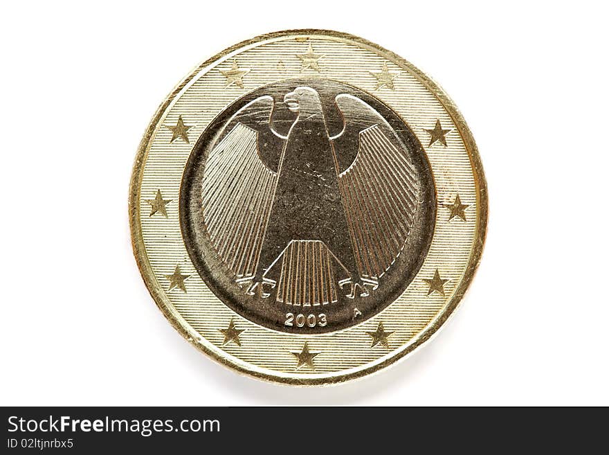 Back of two dollor euro coin isolate on  white background