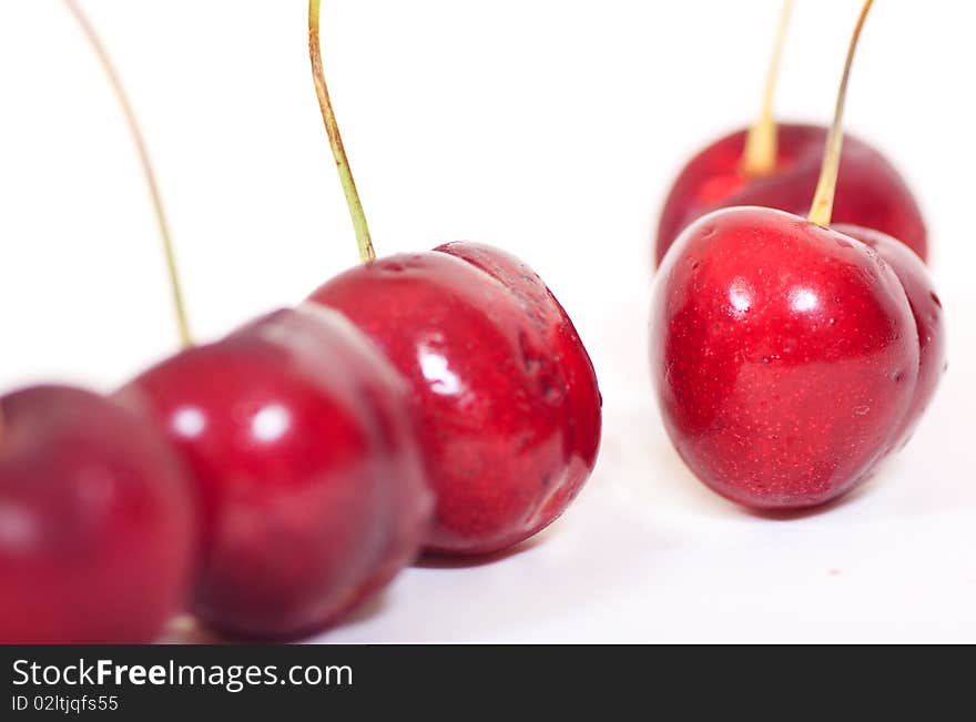 Red cherry on white background