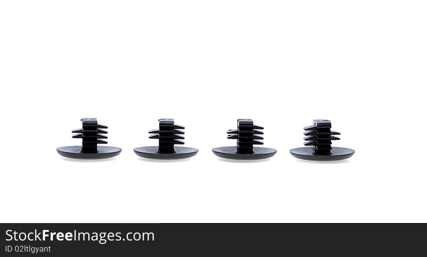 Black plastic flanged-tubular rivet isolated on white