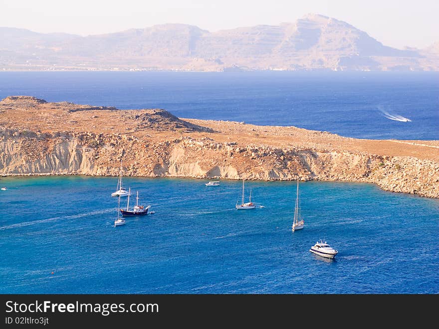 Beautiful south view with sea, mountains and yachts