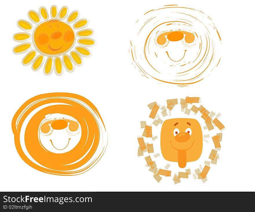 Four ridiculous yellow sun on a white background. Four ridiculous yellow sun on a white background