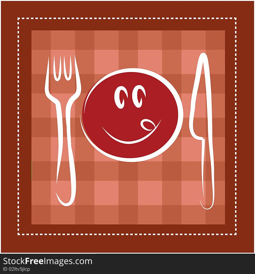 Happy smiley face with fork and knife, template design