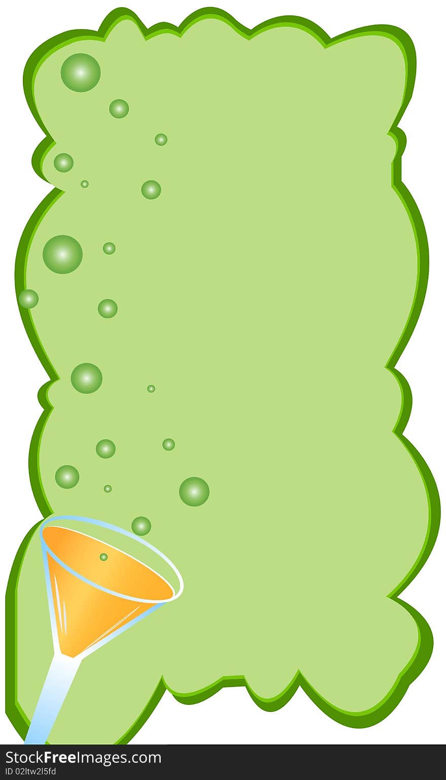 Cup filled with orange juice braved the cool green background bubble